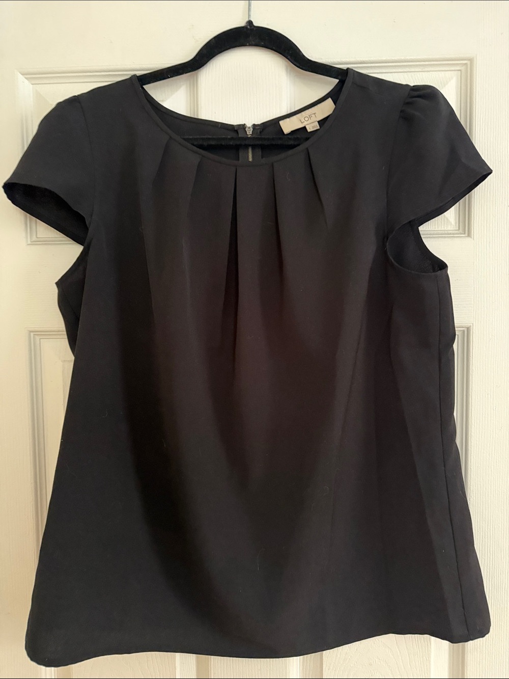 LOFT Black Cap-Sleeve Pleated Blouse